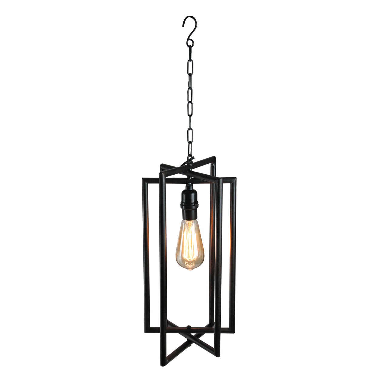 Gerson 28" Black Rectangular Iron Caged Electric Pendant Hanging Lamp with Edison Style Bulb